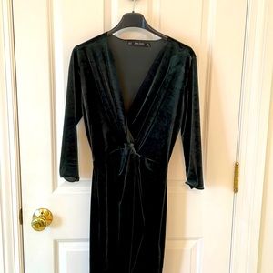 Zara hunter green velvet dress